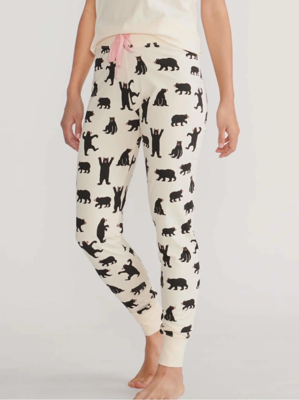 Little Blue House Black Bear Pajama Pants Size XL Cream/Black